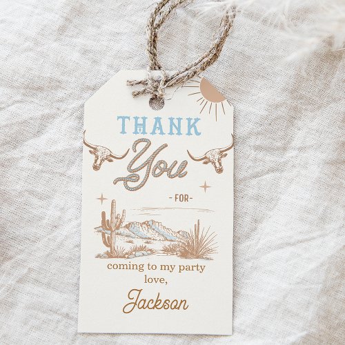 Blue Vintage Rodeo Birthday Thank You Gift Tags