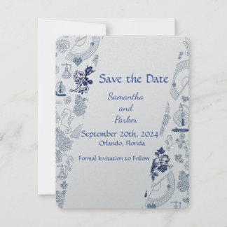 Blue Vintage Romance RSVP Card