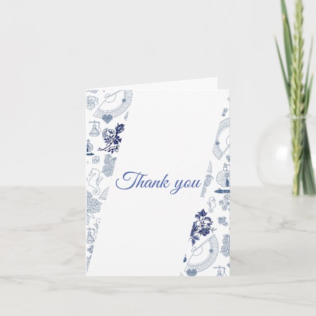Blue Vintage Romantic Folded Thank You Card (Front)