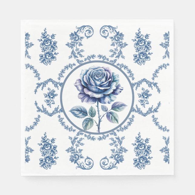 Blue Vintage Rose Napkins (Front)