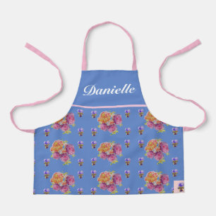 Blue Vintage Rose Roses Watercolor Customizable Apron