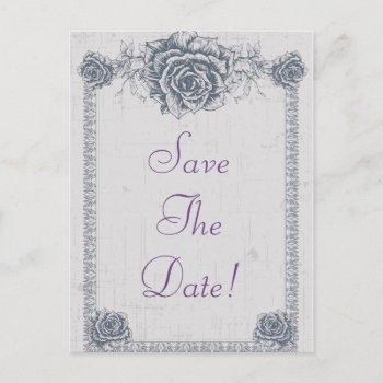 Blue Vintage Rose Save The Date Announcement Postcard by Lasting__Impressions at Zazzle