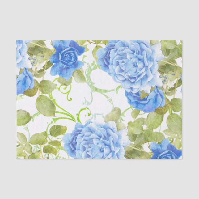 Blue Vintage Roses with Damask Floral Tissue Paper (Front)