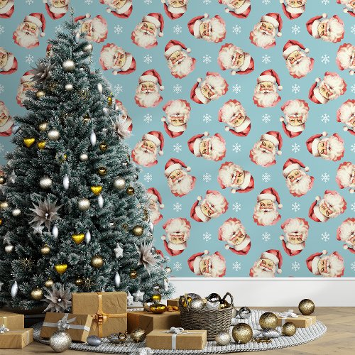 Blue Vintage Santa Claus Christmas Wallpaper