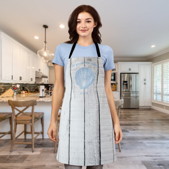 Blue Vintage Scallop Shell Apron (Blue Vintage Scallop Shell Personalized Apron)