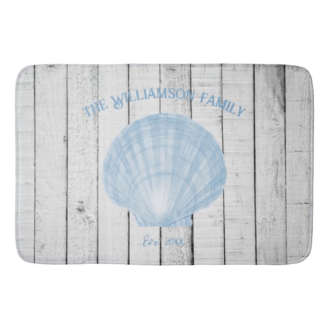 Blue Vintage Scallop Shell Bath Mat (Front)