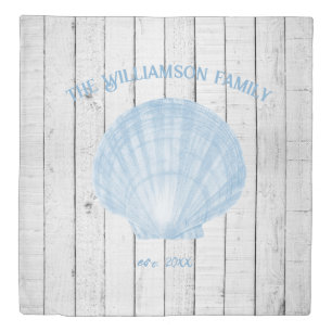 Blue Vintage Scallop Shell Duvet Cover