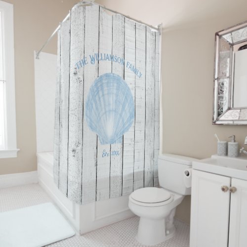 Blue Vintage Shell Shower Curtain