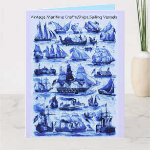 BLUE VINTAGE SHIPS,SAILING VESSELS Red Wax Seal Card