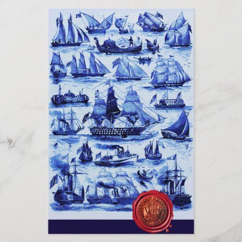 BLUE VINTAGE SHIPSSAILING VESSELS Red Wax Seal Stationery