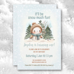 Blue Vintage Snowman Boy Winter 1st Birthday Invitation