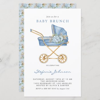 Blue Vintage Stroller Boy Baby Brunch Invitation by misstallulah at Zazzle