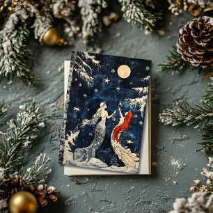 Blue Vintage Style Christmas Card with Mermaids