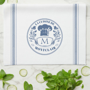 Blue Vintage Style French Cooking Custom Monogram Kitchen Towel