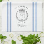 Blue Vintage Style French Sack with Custom Name Kitchen Towel<br><div class="desc">Vintage French etched graphics and soft French blue ticking tape stripes are the perfect addition to your French country kitchen decor on this waffle knit custom towel. Don't forget the finishing touch of personalization with your monogram and family name.</div>