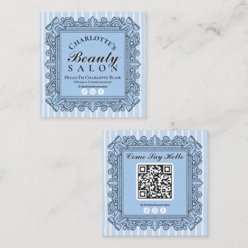 Blue Vintage Style Ornate Frame Salon Social Media Square Business Card