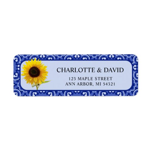 Blue Vintage Sunflower Wedding Return Address Label