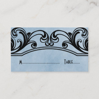 Blue Vintage Swirls Place Card