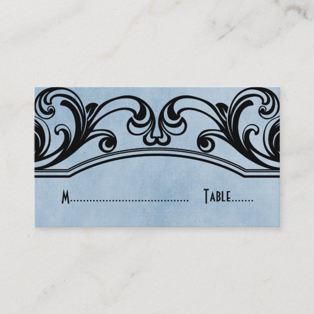 Blue Vintage Swirls Place Card (Front)