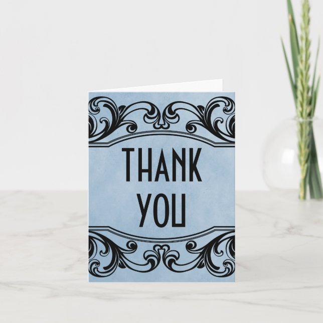Blue Vintage Swirls Thank You Card (Front)