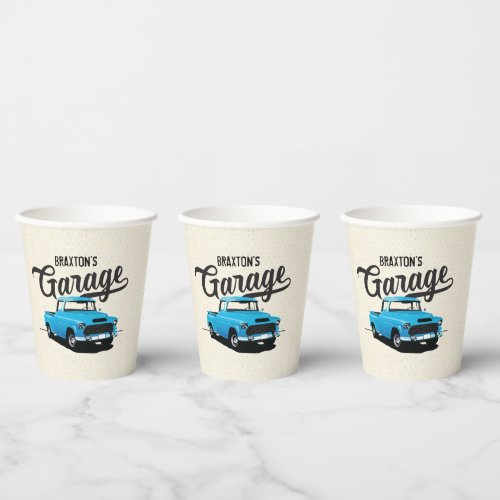 Blue Vintage Truck Birthday Custom Paper Cups