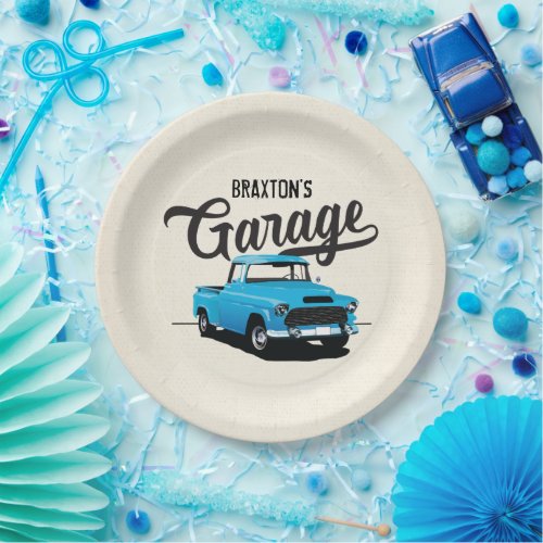 Blue Vintage Truck Birthday Custom Paper Plates