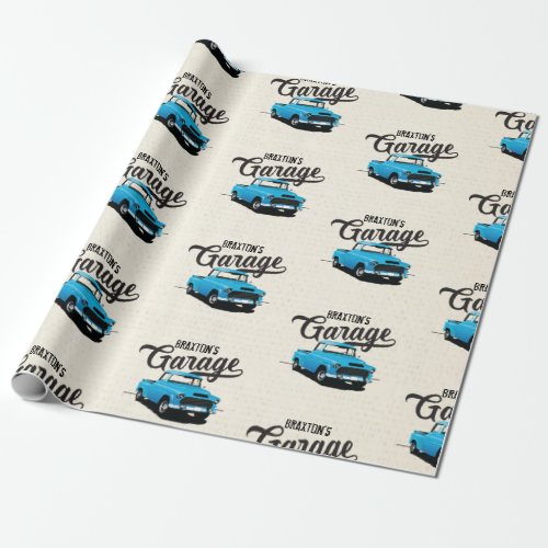 Blue Vintage Truck Custom Name Wrapping Paper