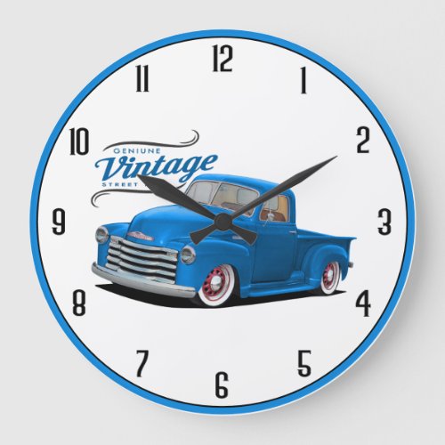 Blue Vintage Truck Large Clock