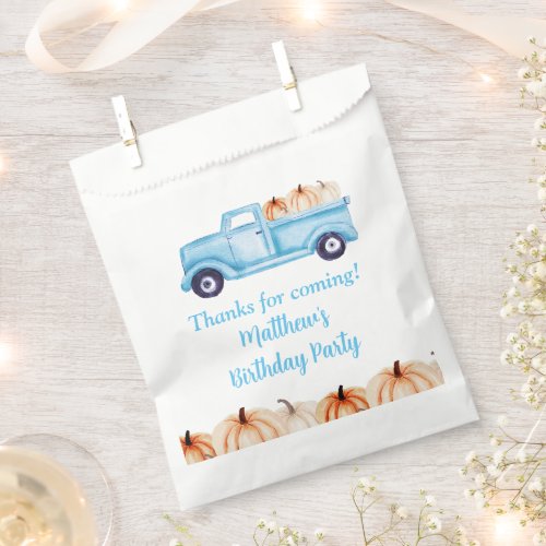 Blue Vintage Truck Pumpkin Birthday Party Favor Bag