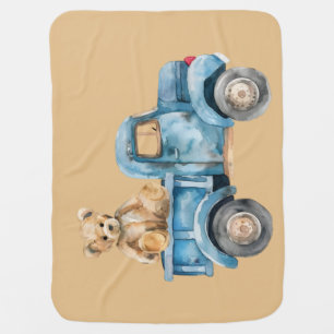 Blue Vintage Truck & Teddy Bear Baby Blanket