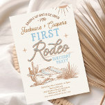Blue Vintage Twin Boys First Rodeo 1st Birthday Invitation<br><div class="desc">Blue Vintage Twin Boys First Rodeo 1st Birthday Invitation Blue and brown twin boy's vintage style first rodeo birthday invitation with a desert landscape with cactus, longhorn cows, sun and a rope like text heading. This twin boy's first rodeo birthday invitation is ideal for a joint wild west themed first...</div>