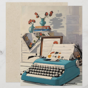 Blue Vintage Typewriter Desk Scrapbook Paper