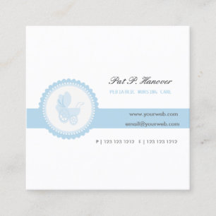 Blue Vintage Victorian Baby Stroller Carriage Square Business Card