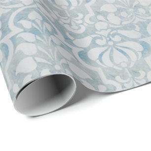 Blue Vintage Victorian Damask Seamless Pattern Wrapping Paper