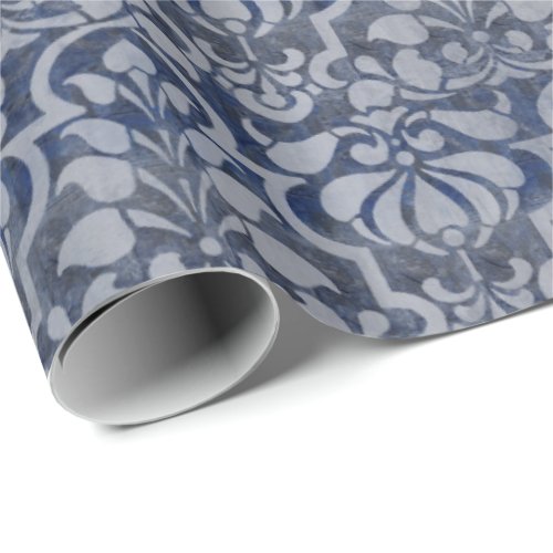 Blue Vintage Victorian Damask Seamless Pattern  Wrapping Paper