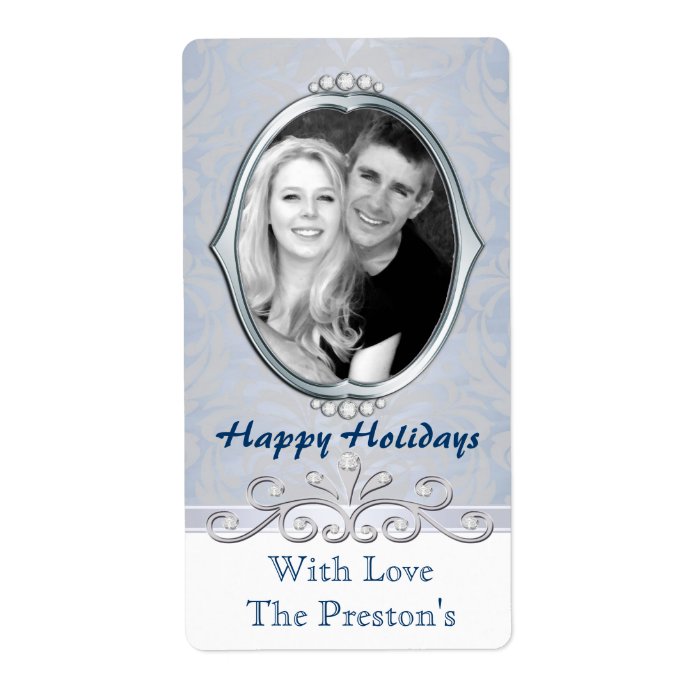 Blue Vintage Victorian Photo Holiday Gift Label