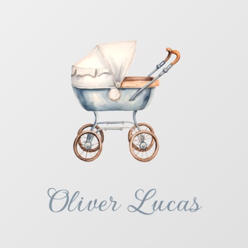 Blue Vintage Watercolor Baby Carriage Personalized Wall Decal