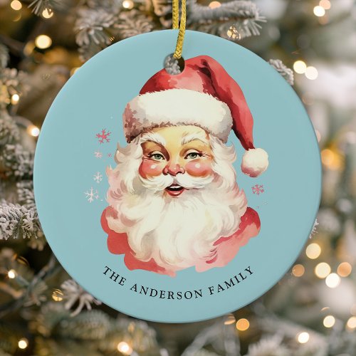 Christmas Ornaments 15 Blue Vintage Watercolor Santa Claus Christmas Ceramic Ornament