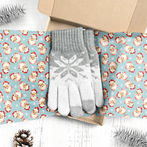 Christmas Wrapping Paper 7 Blue Vintage Watercolor Santa Claus Christmas Tissue Paper