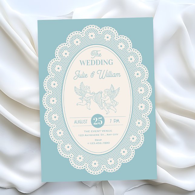 Blue vintage wedding invitation (Creator Uploaded)