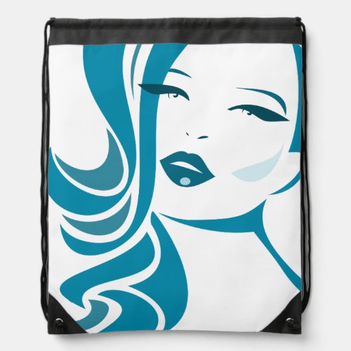 Blue Vintage Woman Face Drawstring Bag