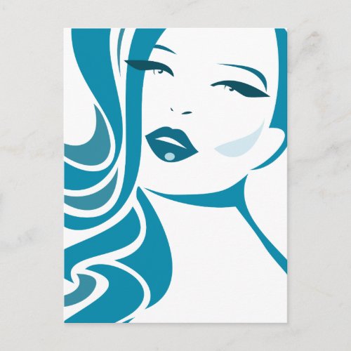 Blue Vintage Woman Face Postcard