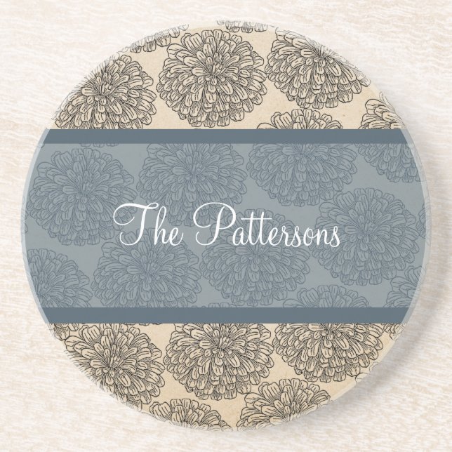 Blue Vintage Zinnia Coaster (Front)