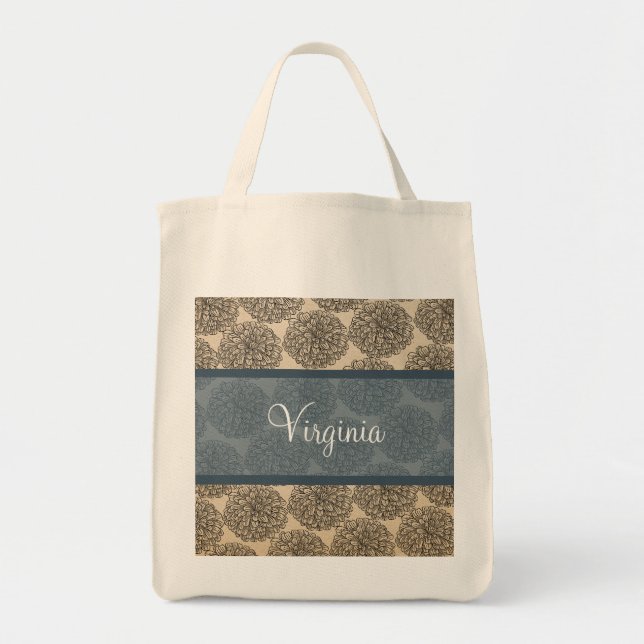 Blue Vintage Zinnia Tote Bag (Front)