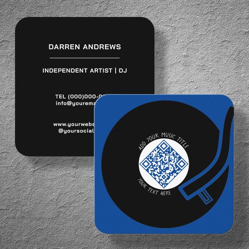 Blue Vinyl LP  Music QR Code Square Business Card