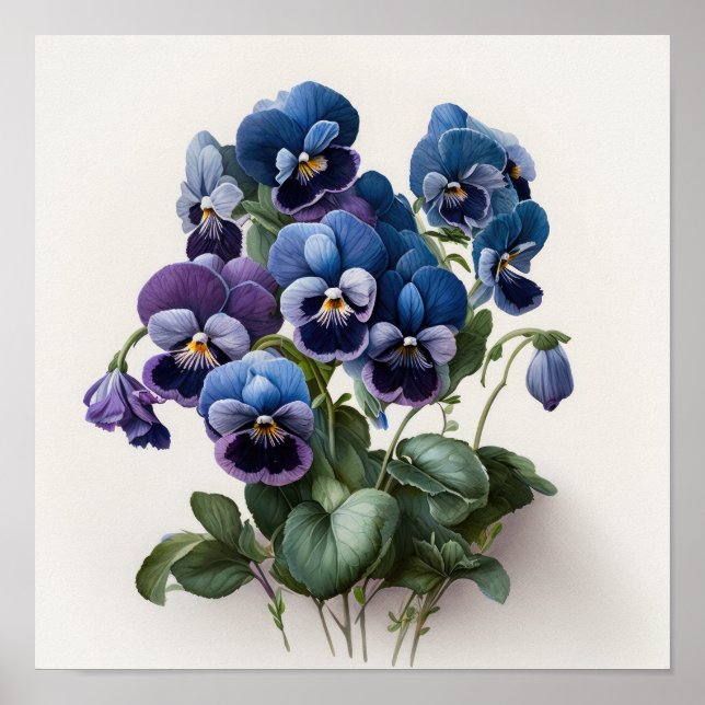Blue Violas Flower Art Print Poster (Front)