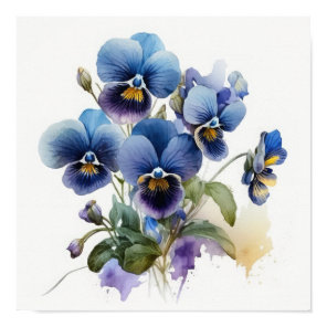 Blue Violas Flower Art Print Poster