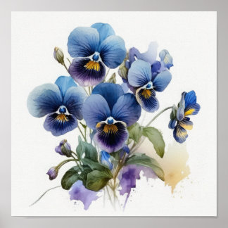 Blue Violas Flower Art Print Poster