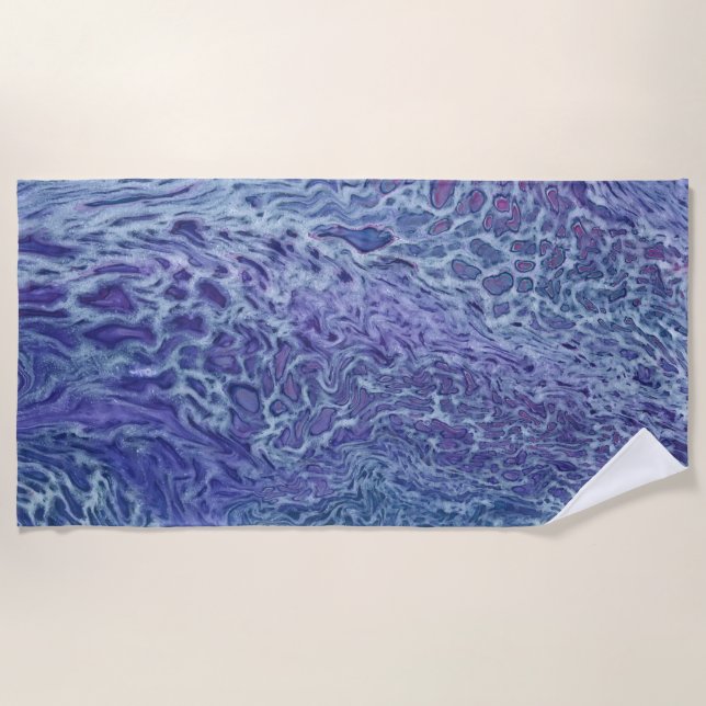 Blue & Violet Acrylic Abstract Fluid Art  Beach Towel (Front)