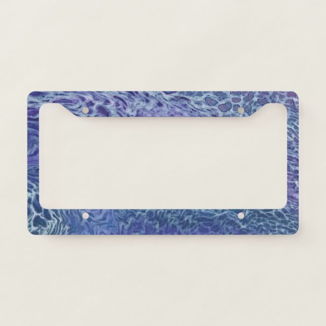 Blue & Violet Acrylic Abstract Fluid Art License Plate Frame (Front)
